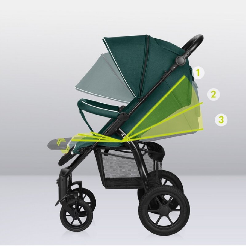 Carucior sport, Lionelo, Annet Tour, De la nastere, Cu capotina impermeabila, Cu filtru UPF 50+, Cu maner reglabil, Plasa de tantari, Suport biberon, Saculet pentru picioare, Pana la 22 kg, Cu certificare TUV, Verde