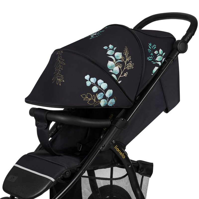 Carucior sport, Lionelo, Annet Tour Golden Moments, Editie Limitata, 0 luni+, Capotina impermeabila UPF 50+, Maner reglabil, Plasa de tantari, Suport biberon, Saculet pentru picioare, Pana la 22 kg, Certificare TUV, Negru