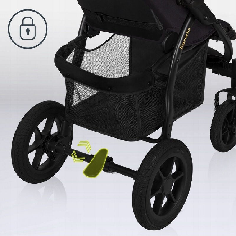 Carucior sport, Lionelo, Annet Tour Golden Moments, Editie Limitata, 0 luni+, Capotina impermeabila UPF 50+, Maner reglabil, Plasa de tantari, Suport biberon, Saculet pentru picioare, Pana la 22 kg, Certificare TUV, Negru