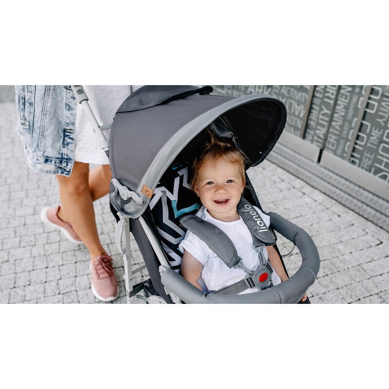 Carucior sport, Lionelo, Elia, Cu plasa de tantari, Suport de picioare reglabil, Spatar ajustabil in 4 pozitii, Capotina XXL, Pliere tip umbrela, Capacitate 15 kg, 6 luni+, EN 1888, Gri