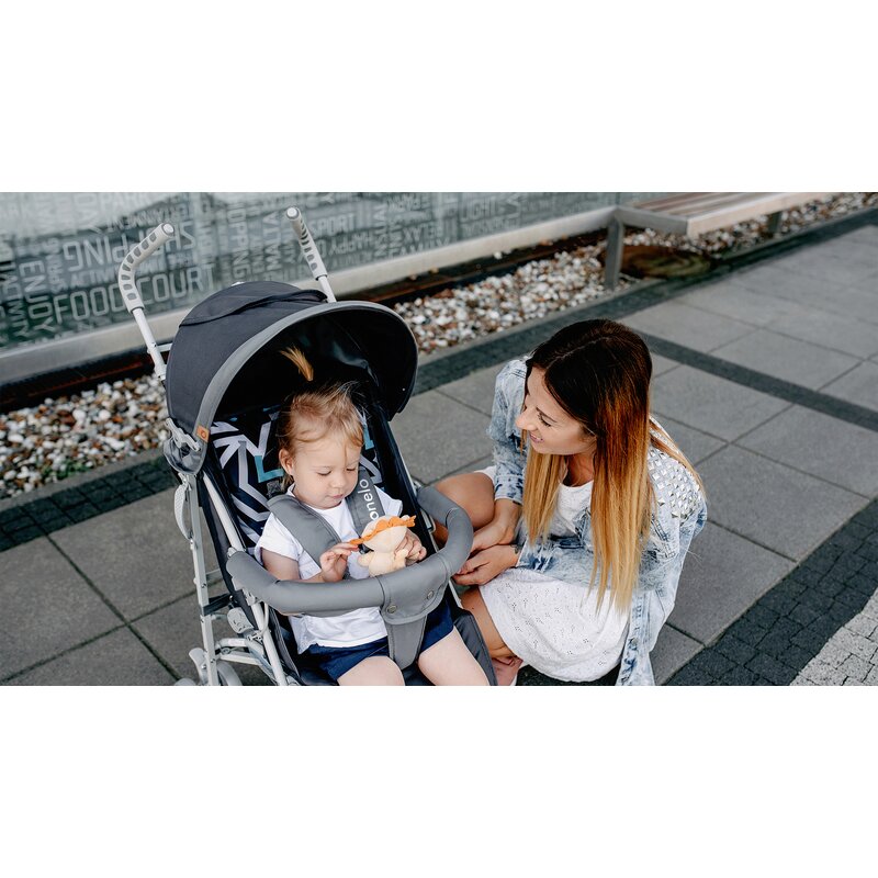 Carucior sport, Lionelo, Elia, Cu plasa de tantari, Suport de picioare reglabil, Spatar ajustabil in 4 pozitii, Capotina XXL, Pliere tip umbrela, Capacitate 15 kg, 6 luni+, EN 1888, Gri