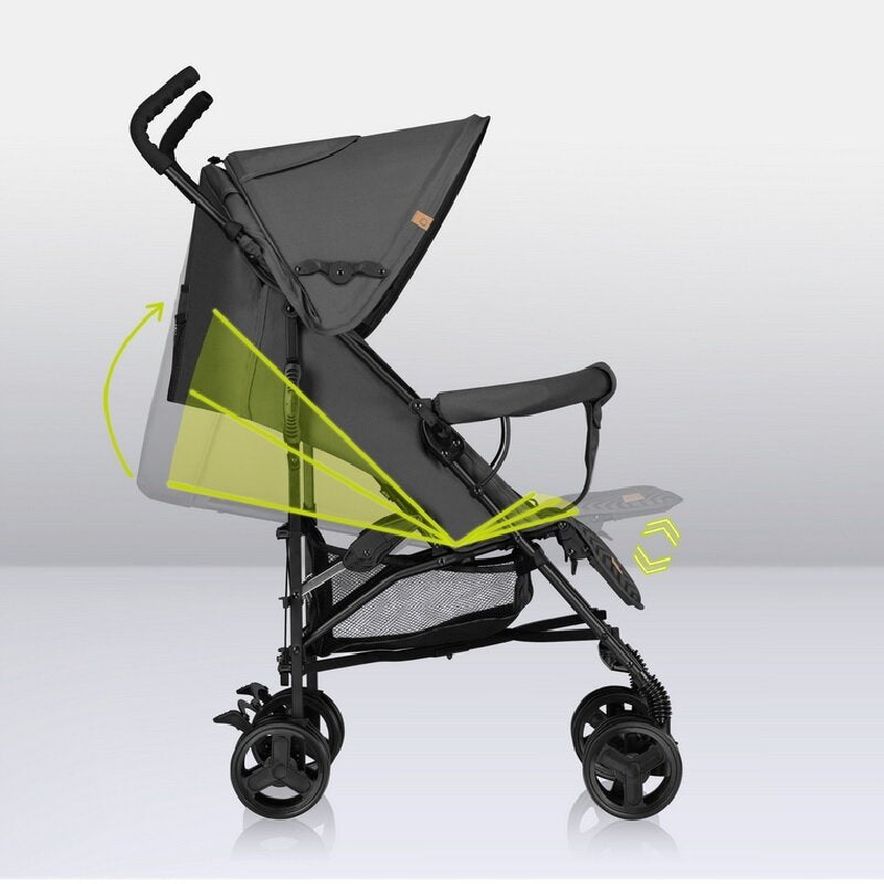 Carucior sport, Lionelo, Elia, Cu plasa de tantari, Suport de picioare reglabil, Spatar ajustabil in 4 pozitii, Capotina XXL, Pliere tip umbrela, Capacitate 15 kg, 6 luni+, EN 1888, Gri