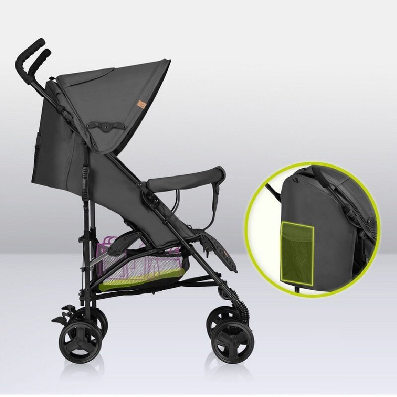 Carucior sport, Lionelo, Elia, Cu plasa de tantari, Suport de picioare reglabil, Spatar ajustabil in 4 pozitii, Capotina XXL, Pliere tip umbrela, Capacitate 15 kg, 6 luni+, EN 1888, Gri