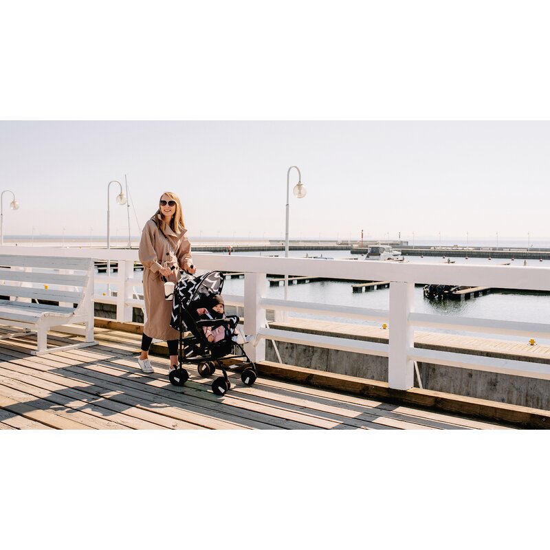 Carucior sport, Lionelo, Elia Oslo, Cu plasa de tantari, Suport de picioare reglabil, Spatar ajustabil in 4 pozitii, Capotina XXL, Pliere tip umbrela, Capacitate 15 kg, 6 luni+, EN 1888, Negru/Alb