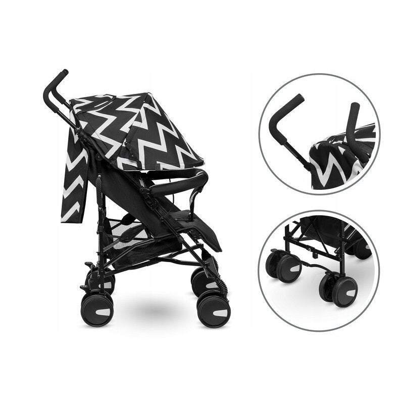 Carucior sport, Lionelo, Elia Oslo, Cu plasa de tantari, Suport de picioare reglabil, Spatar ajustabil in 4 pozitii, Capotina XXL, Pliere tip umbrela, Capacitate 15 kg, 6 luni+, EN 1888, Negru/Alb