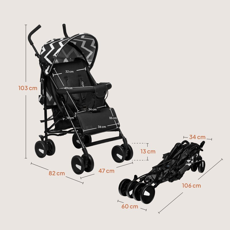 Carucior sport, Lionelo, Elia Oslo, Cu plasa de tantari, Suport de picioare reglabil, Spatar ajustabil in 4 pozitii, Capotina XXL, Pliere tip umbrela, Capacitate 15 kg, 6 luni+, EN 1888, Negru/Alb
