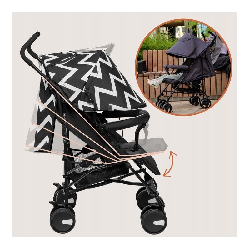 Carucior sport, Lionelo, Elia Oslo, Cu plasa de tantari, Suport de picioare reglabil, Spatar ajustabil in 4 pozitii, Capotina XXL, Pliere tip umbrela, Capacitate 15 kg, 6 luni+, EN 1888, Negru/Alb