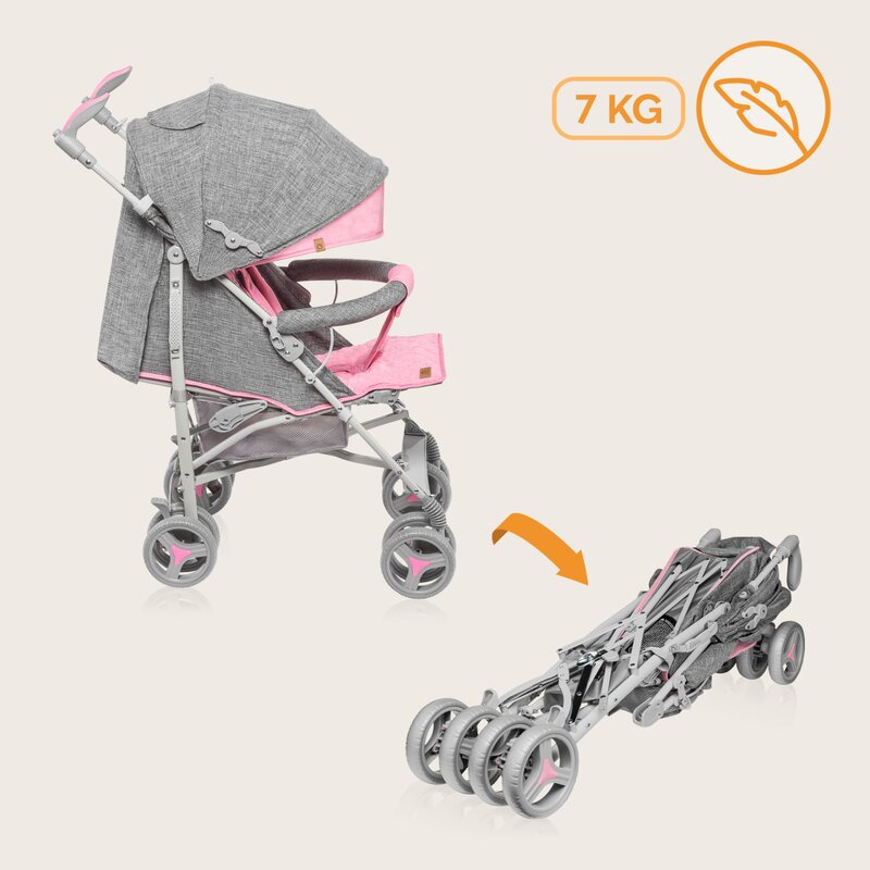 Carucior sport compact, Lionelo, Irma, Spatar reglabil in 4 pozitii, Suport picioare reglabil, Manere rotative, Pliere tip umbrela, 6- 36 luni, Pana la 15 kg, Conform cu EN1888-1:2018, Roz