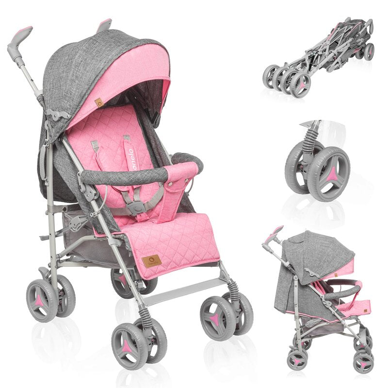 Carucior sport compact, Lionelo, Irma, Spatar reglabil in 4 pozitii, Suport picioare reglabil, Manere rotative, Pliere tip umbrela, 6- 36 luni, Pana la 15 kg, Conform cu EN1888-1:2018, Roz