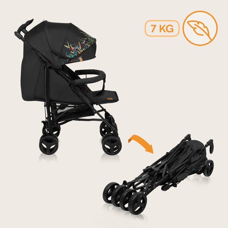 Carucior sport compact, Lionelo, Irma, Spatar reglabil in 4 pozitii, Suport picioare reglabil, Manere rotative, Pliere tip umbrela, 6- 36 luni, Pana la 15 kg, Conform cu EN1888-1:2018, Negru