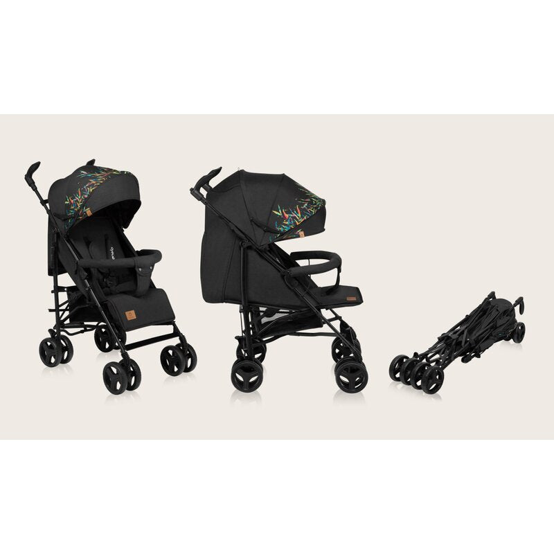 Carucior sport compact, Lionelo, Irma, Spatar reglabil in 4 pozitii, Suport picioare reglabil, Manere rotative, Pliere tip umbrela, 6- 36 luni, Pana la 15 kg, Conform cu EN1888-1:2018, Negru