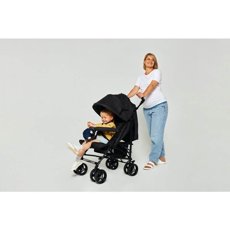 Carucior sport compact, Lionelo, Irma, Spatar reglabil in 4 pozitii, Suport picioare reglabil, Manere rotative, Pliere tip umbrela, 6- 36 luni, Pana la 15 kg, Conform cu EN1888-1:2018, Negru