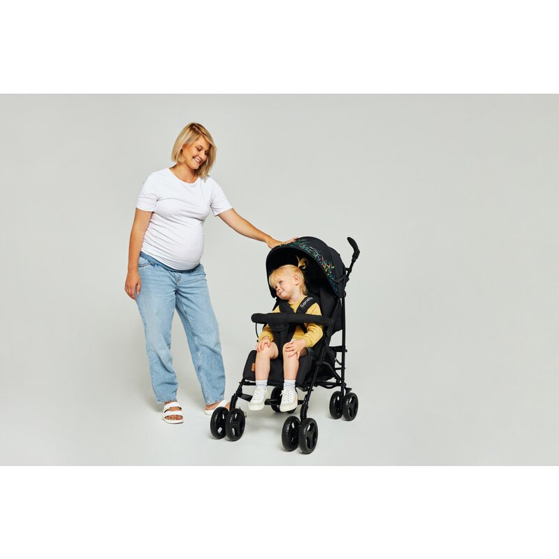 Carucior sport compact, Lionelo, Irma, Spatar reglabil in 4 pozitii, Suport picioare reglabil, Manere rotative, Pliere tip umbrela, 6- 36 luni, Pana la 15 kg, Conform cu EN1888-1:2018, Negru