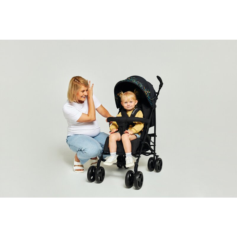 Carucior sport compact, Lionelo, Irma, Spatar reglabil in 4 pozitii, Suport picioare reglabil, Manere rotative, Pliere tip umbrela, 6- 36 luni, Pana la 15 kg, Conform cu EN1888-1:2018, Negru