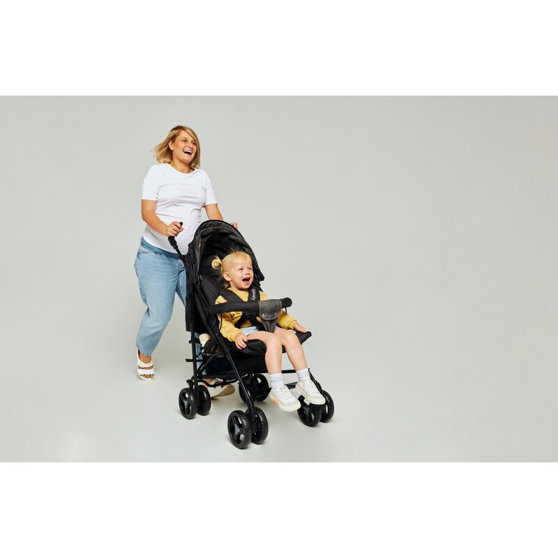 Carucior sport compact, Lionelo, Irma, Spatar reglabil in 4 pozitii, Suport picioare reglabil, Manere rotative, Pliere tip umbrela, 6- 36 luni, Pana la 15 kg, Conform cu EN1888-1:2018, Negru
