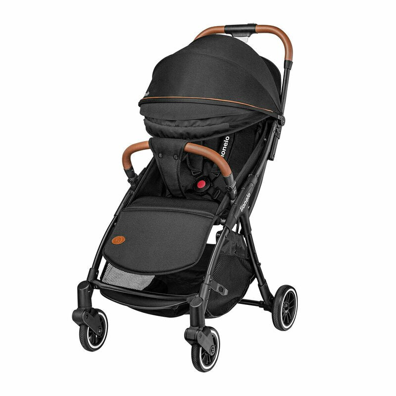 Carucior sport, Lionelo, Julie One, De la nastere, Greutate redusa, Cu accesorii, Cadru din aluminiu, 0-22 kg, Pliere compacta pentru avion, Conform cu standardele europene de securitate EN1888-1 si EN1888-2, Negru
