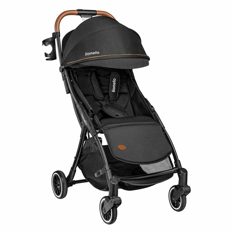 Carucior sport, Lionelo, Julie One, De la nastere, Greutate redusa, Cu accesorii, Cadru din aluminiu, 0-22 kg, Pliere compacta pentru avion, Conform cu standardele europene de securitate EN1888-1 si EN1888-2, Negru