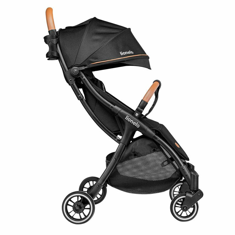 Carucior sport, Lionelo, Julie One, De la nastere, Greutate redusa, Cu accesorii, Cadru din aluminiu, 0-22 kg, Pliere compacta pentru avion, Conform cu standardele europene de securitate EN1888-1 si EN1888-2, Negru