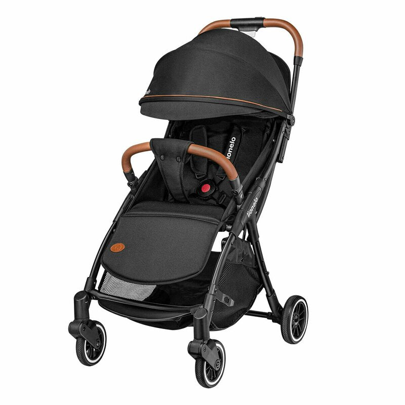 Carucior sport, Lionelo, Julie One, De la nastere, Greutate redusa, Cu accesorii, Cadru din aluminiu, 0-22 kg, Pliere compacta pentru avion, Conform cu standardele europene de securitate EN1888-1 si EN1888-2, Negru