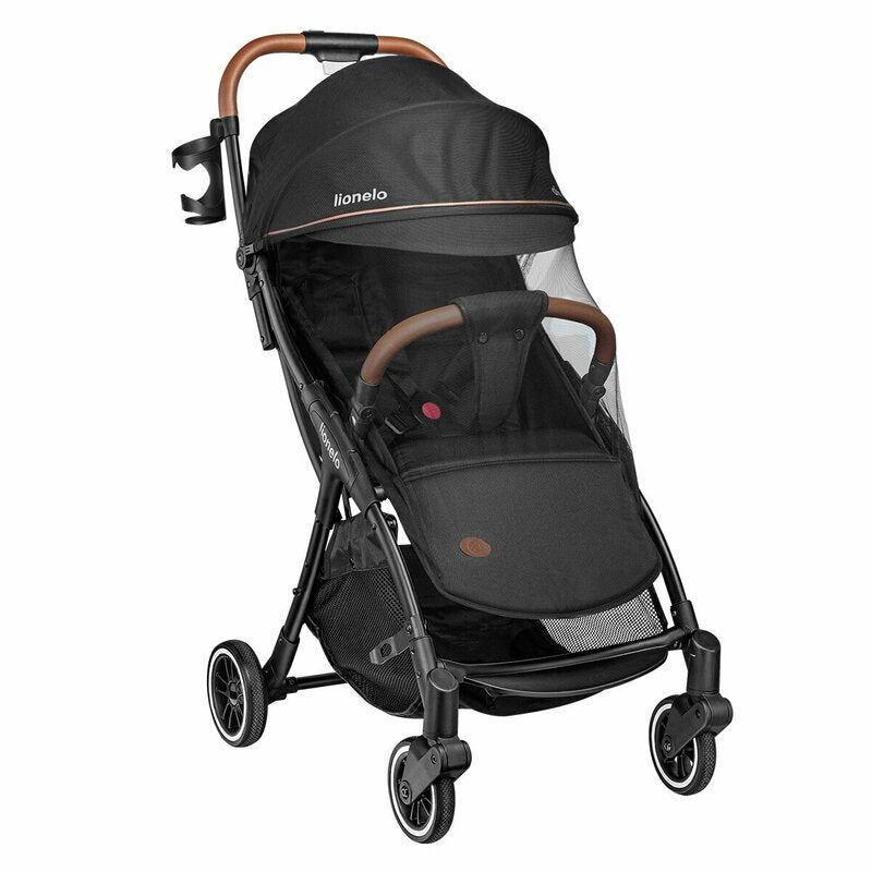 Carucior sport, Lionelo, Julie One, De la nastere, Greutate redusa, Cu accesorii, Cadru din aluminiu, 0-22 kg, Pliere compacta pentru avion, Conform cu standardele europene de securitate EN1888-1 si EN1888-2, Negru