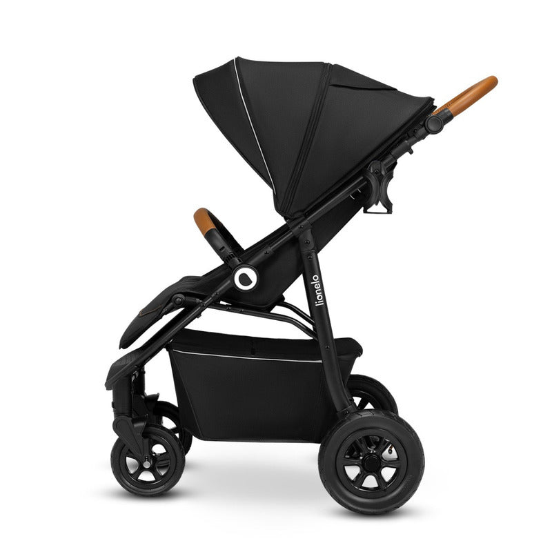 Carucior sport, Lionelo, Natt, De la nastere, Cu accesorii si capotina XXL reglabila, 0 - 22 kg, Conform cu standardele europene de securitate EN1888-1, EN1888-2, Negru Onyx