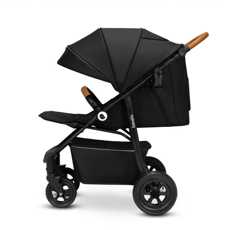 Carucior sport, Lionelo, Natt, De la nastere, Cu accesorii si capotina XXL reglabila, 0 - 22 kg, Conform cu standardele europene de securitate EN1888-1, EN1888-2, Negru Onyx