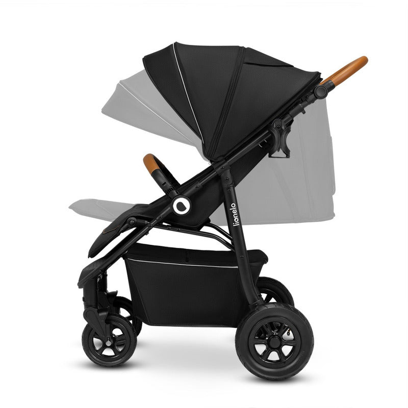 Carucior sport, Lionelo, Natt, De la nastere, Cu accesorii si capotina XXL reglabila, 0 - 22 kg, Conform cu standardele europene de securitate EN1888-1, EN1888-2, Negru Onyx