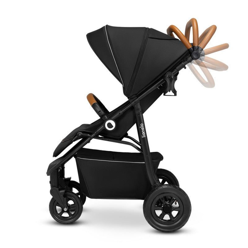 Carucior sport, Lionelo, Natt, De la nastere, Cu accesorii si capotina XXL reglabila, 0 - 22 kg, Conform cu standardele europene de securitate EN1888-1, EN1888-2, Negru Onyx