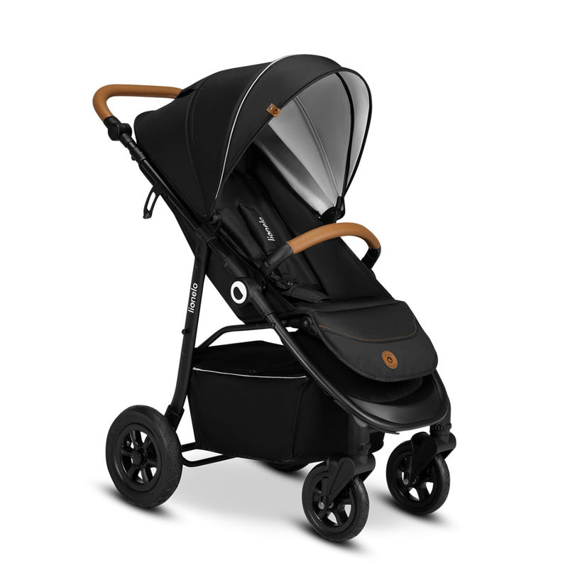 Carucior sport, Lionelo, Natt, De la nastere, Cu accesorii si capotina XXL reglabila, 0 - 22 kg, Conform cu standardele europene de securitate EN1888-1, EN1888-2, Negru Onyx