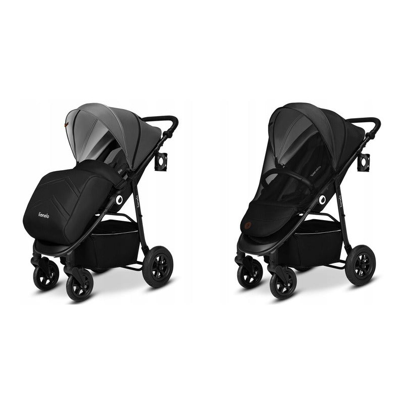 Carucior sport, Lionelo, Natt, De la nastere, Cu accesorii si capotina XXL reglabila, 0 - 22 kg, Conform cu standardele europene de securitate EN1888-1, EN1888-2, Negru Onyx