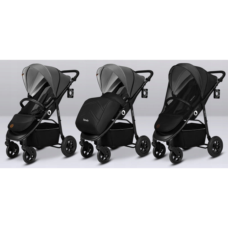 Carucior sport, Lionelo, Natt, De la nastere, Cu accesorii si capotina XXL reglabila, 0 - 22 kg, Conform cu standardele europene de securitate EN1888-1, EN1888-2, Negru Onyx