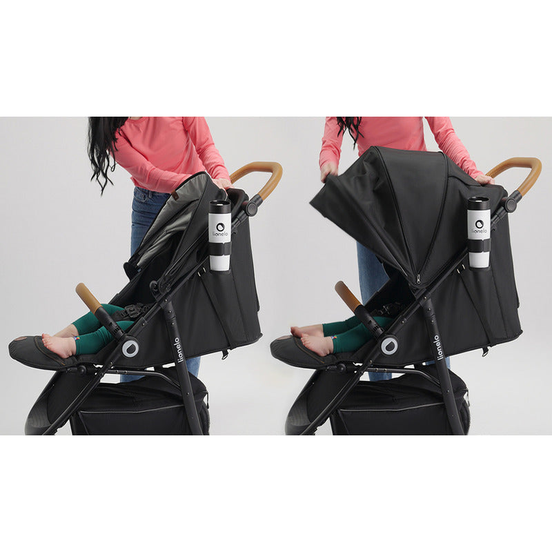 Carucior sport, Lionelo, Natt, De la nastere, Cu accesorii si capotina XXL reglabila, 0 - 22 kg, Conform cu standardele europene de securitate EN1888-1, EN1888-2, Negru Onyx