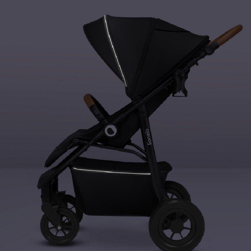 Carucior sport, Lionelo, Natt, De la nastere, Cu accesorii si capotina XXL reglabila, 0 - 22 kg, Conform cu standardele europene de securitate EN1888-1, EN1888-2, Negru Onyx