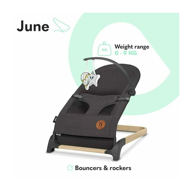 Fotoliu balansoar, Lionelo, June, Cu arcada cu jucarii, Ergonomic, Balansare manuala, Pliabil, 0 luni+, Gri