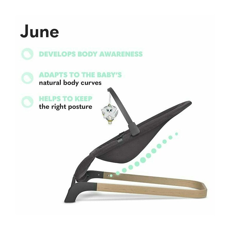 Fotoliu balansoar, Lionelo, June, Cu arcada cu jucarii, Ergonomic, Balansare manuala, Pliabil, 0 luni+, Gri
