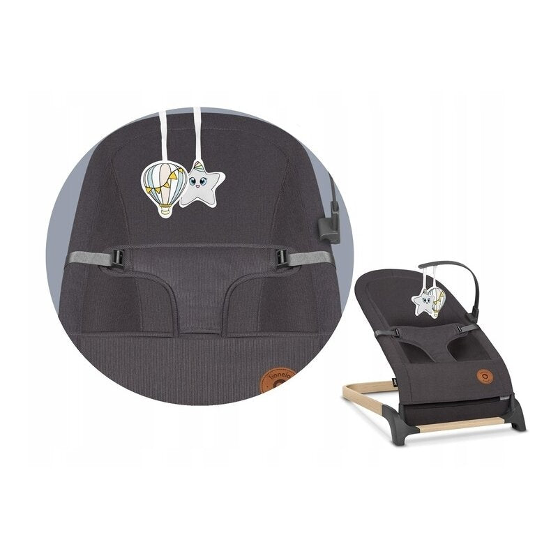 Fotoliu balansoar, Lionelo, June, Cu arcada cu jucarii, Ergonomic, Balansare manuala, Pliabil, 0 luni+, Gri