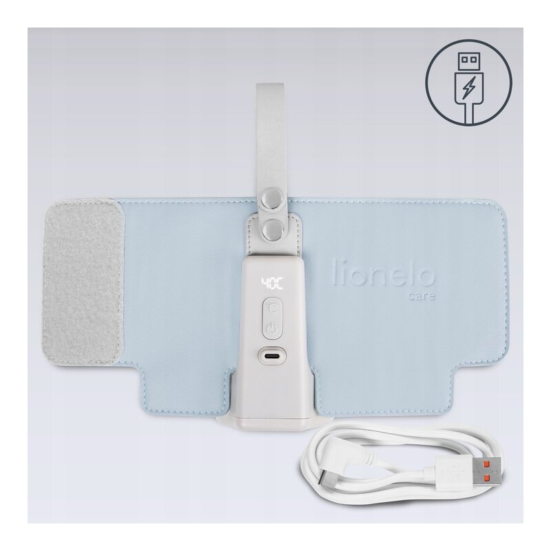 Incalzitor biberoane, Lionelo, ThermUp Go Plus, Portabil, Cu aspect elegant, Temperatura constanta pana la 24 h, Incarcare USB, Albastru deschis