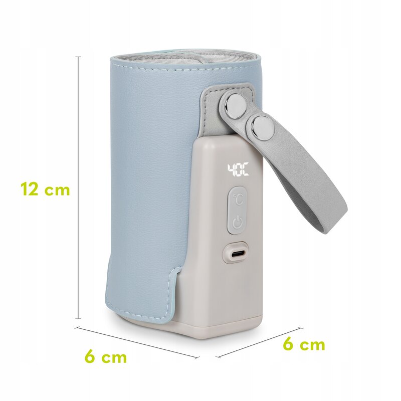 Incalzitor biberoane, Lionelo, ThermUp Go Plus, Portabil, Cu aspect elegant, Temperatura constanta pana la 24 h, Incarcare USB, Albastru deschis
