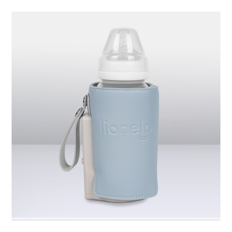 Incalzitor biberoane, Lionelo, ThermUp Go Plus, Portabil, Cu aspect elegant, Temperatura constanta pana la 24 h, Incarcare USB, Albastru deschis