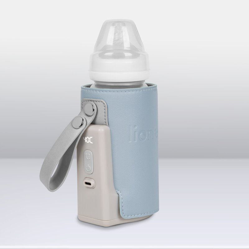 Incalzitor biberoane, Lionelo, ThermUp Go Plus, Portabil, Cu aspect elegant, Temperatura constanta pana la 24 h, Incarcare USB, Albastru deschis