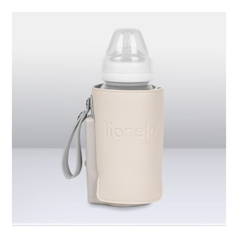 Incalzitor biberoane, Lionelo, ThermUp Go Plus, Portabil, Cu aspect elegant, Temperatura constanta pana la 24 h, Incarcare USB, Bej