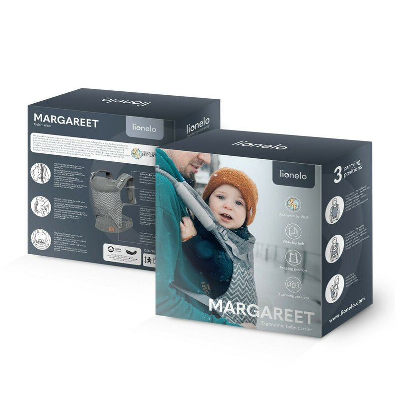 Marsupiu bebe, Lionelo, Margareet, Cu 3 pozitii de transport, Cu gluga, Pana la 20 Kg, Aprobat de Institutul International de Displazie de Sold, Conform cu standardul european de securitate CEN TR 16512, Wave