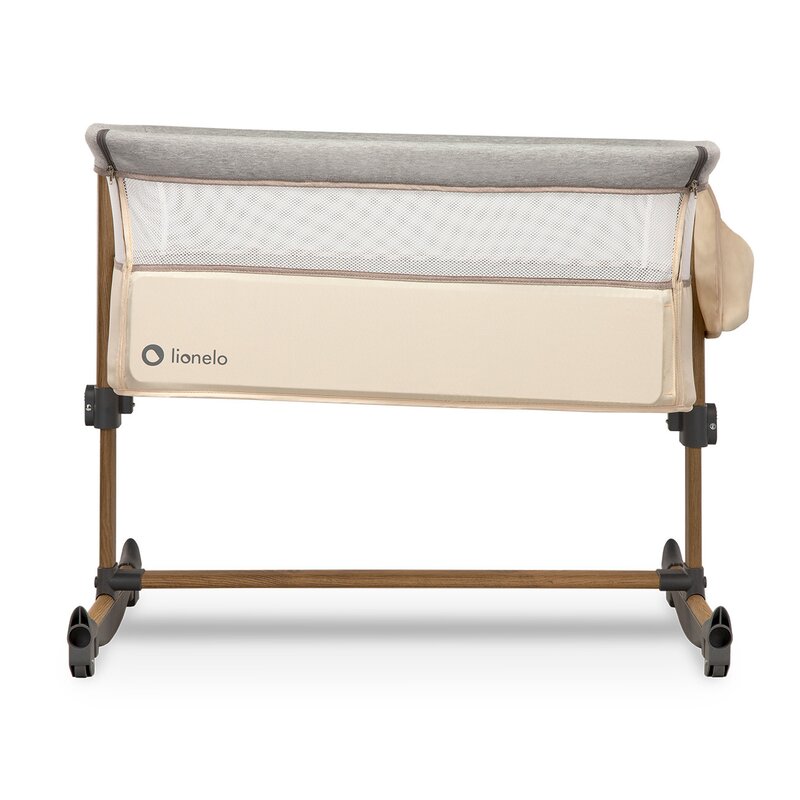 Patut co-sleeper, Lionelo, Leonie, Cu sistem de leganare, Cu setare unghiulara, Reglabil in 5 pozitii pe inaltime, Conform cu standardele europeane de securitate EN1130 si EN16890, Beige Sand