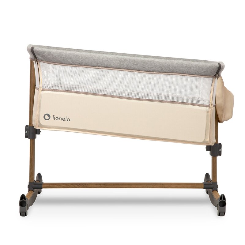 Patut co-sleeper, Lionelo, Leonie, Cu sistem de leganare, Cu setare unghiulara, Reglabil in 5 pozitii pe inaltime, Conform cu standardele europeane de securitate EN1130 si EN16890, Beige Sand