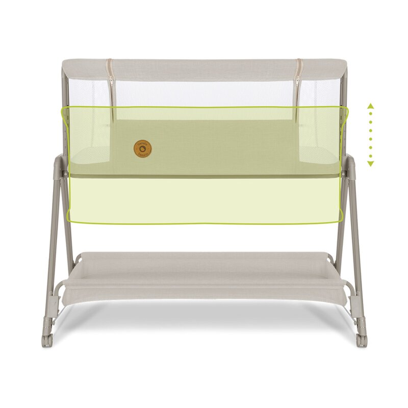 Patut co-sleeper, Lionelo, Luna, 2 in 1, Cu laterala culisanta, Cu setare unghiulara, Cu roti, Reglabil in 6 pozitii pe inaltime, Bej