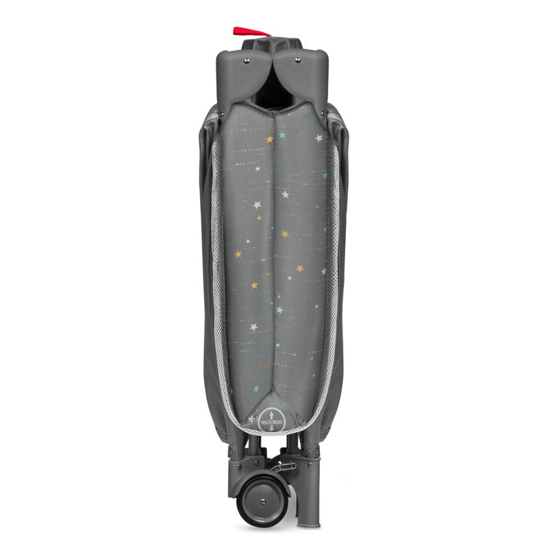 Patut pliant, Lionelo, Stefi Plus, Cu doua nivele, Cu intrare laterala cu fermoar, 2 roti, 120 x 60 cm, Conform cu standardul european de securitate EN 716, Gri/ Multicolor