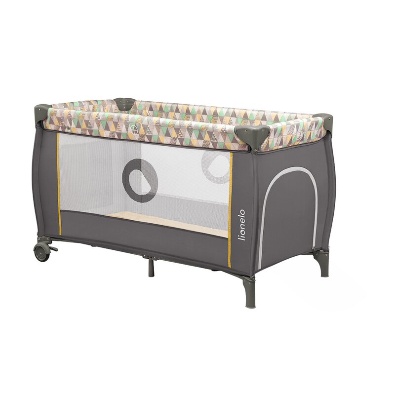 Patut pliant, Lionelo, Sven Plus, 120x60 cm, Cu doua nivele, Cu arcada jucarii, masuta de infasat  vibratii, melodii, conform cu standardele europeane de securitate EN716 si EN12221, Yellow Scandi