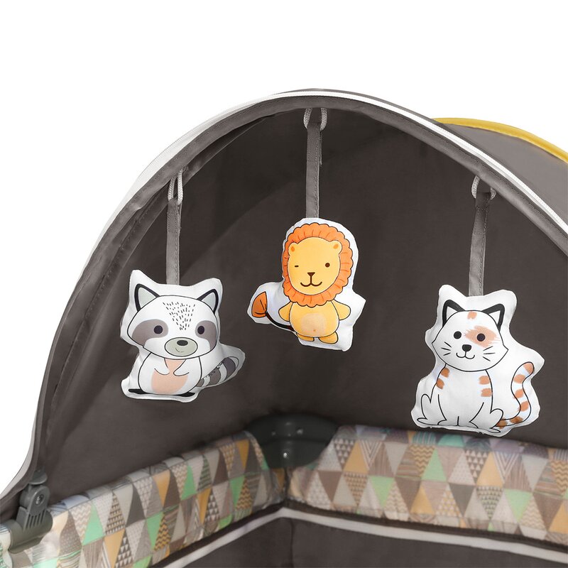 Patut pliant, Lionelo, Sven Plus, 120x60 cm, Cu doua nivele, Cu arcada jucarii, masuta de infasat  vibratii, melodii, conform cu standardele europeane de securitate EN716 si EN12221, Yellow Scandi