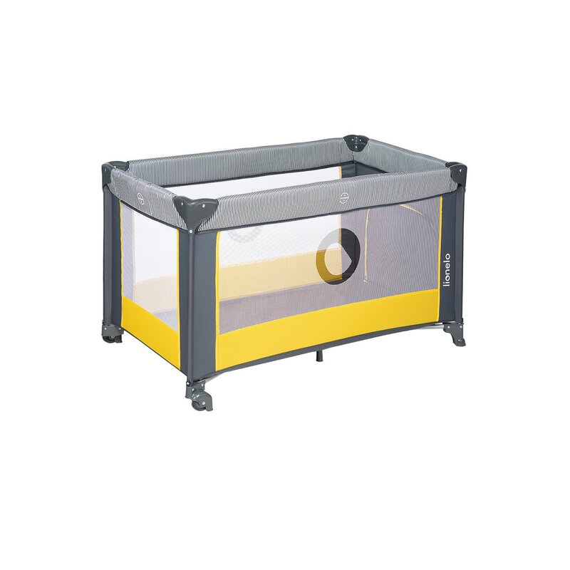 Patut pliant, Lionelo, Stefi, Cu un nivel, Cu intrare laterala cu fermoar, 2 roti, 120x60 cm, Conform cu standardul european de securitate EN 716, Yellow Lemon