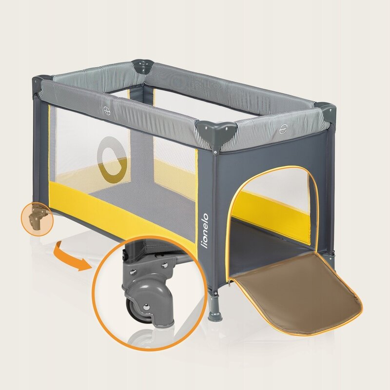 Patut pliant, Lionelo, Stefi, Cu un nivel, Cu intrare laterala cu fermoar, 2 roti, 120x60 cm, Conform cu standardul european de securitate EN 716, Yellow Lemon